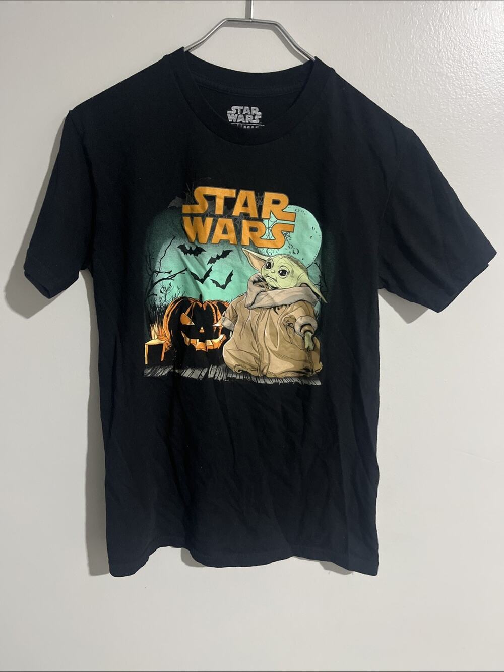 Star Wars Halloween Men’s Small Groku Pumpkin Graphic Black Shirt Disney